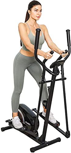 Elliptical Training Machine with LCD Monitor Full-Body Workout Magnetic Resistance Flywheel Indoor Fitness Exercise Machine Smooth Quiet Trainer for Home Use Cardio Elliptical Machine, E420 (Black)