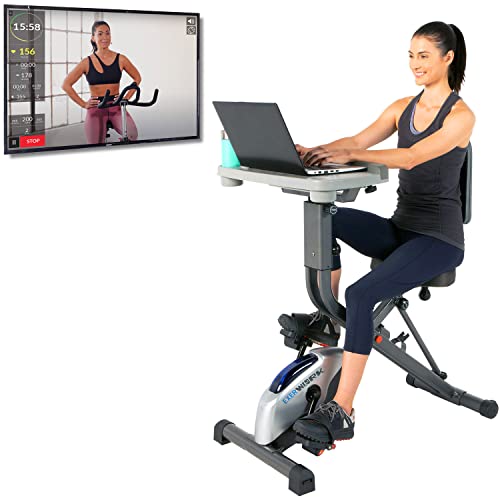 Exerpeutic Exerwork Fully Adjustable Desk Folding Exercise Bike with Optional 24 Programs, Bluetooth Smart Cloud Fitness and Adjustable Backrest/Seat