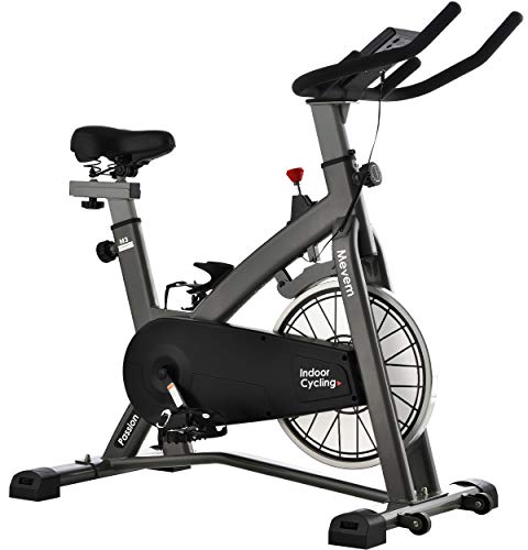 Magnetic Exercise Bike, MEVEM Indoor Cycling Bike, Belt Drive Stationary Bike for Home Gym Workout, Comfortable Seat and LCD Monitor