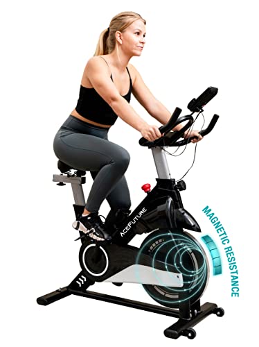 Acefuture Magnetic Resistance Exercise Bike for Home Stationary Bikes with 30lb Flywheel, Indoor Cycling Workout Bike with Hand Pulse, Fitness Tracker and Tablet/Water Bottle Holder, Black