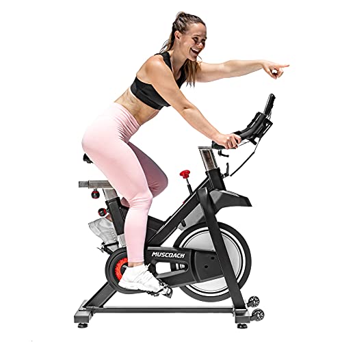 MUSCOACH Exercise Bike with Silent Belt Drive Indoor Cycling Stationary Bike, Adjustable Fitness Bike for Home Gym Workout
