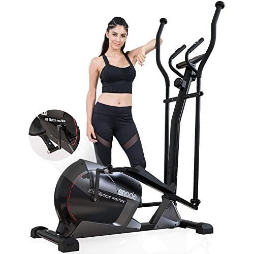 snode Magnetic Elliptical Trainer Exercise Machine with Bluetooth App Tracking Option Heavy Duty Cross Crank Driven and Programmable Monitor for Home Fitness Cardio Training Workout (E16)