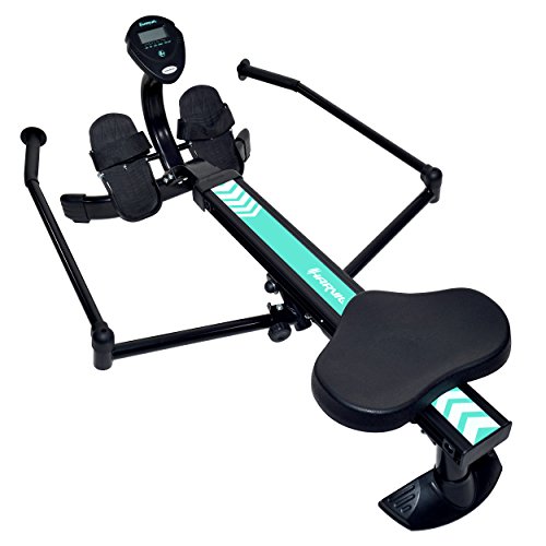 Harvil Hydraulic Rowing Machine with Folding Arms, Adjustable Resistance, LCD Monitor, and Large Footplates with Straps