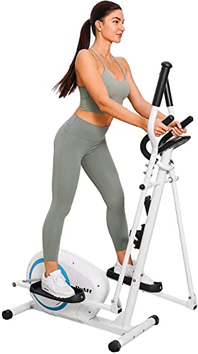 Elliptical Training Machine with LCD Monitor Full-Body Workout Magnetic Resistance Flywheel Indoor Fitness Exercise Machine Smooth Quiet Trainer for Home Use Cardio Elliptical Machine, E420 (White)