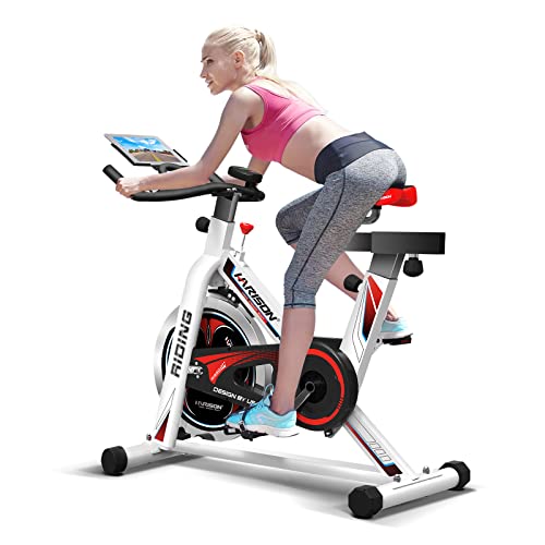 HARISON Exercise Bike Stationary Bikes for Home Use Indoor Cycling Bike with tablet Holder (White+Red)